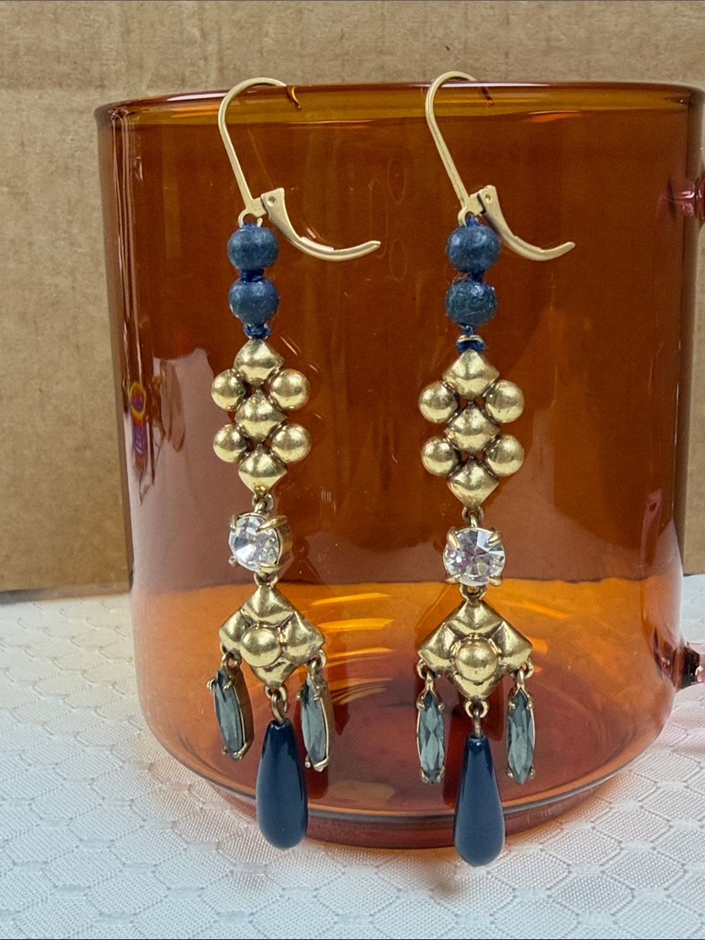 J. Crew Gold and Navy Bead Drop Earrings